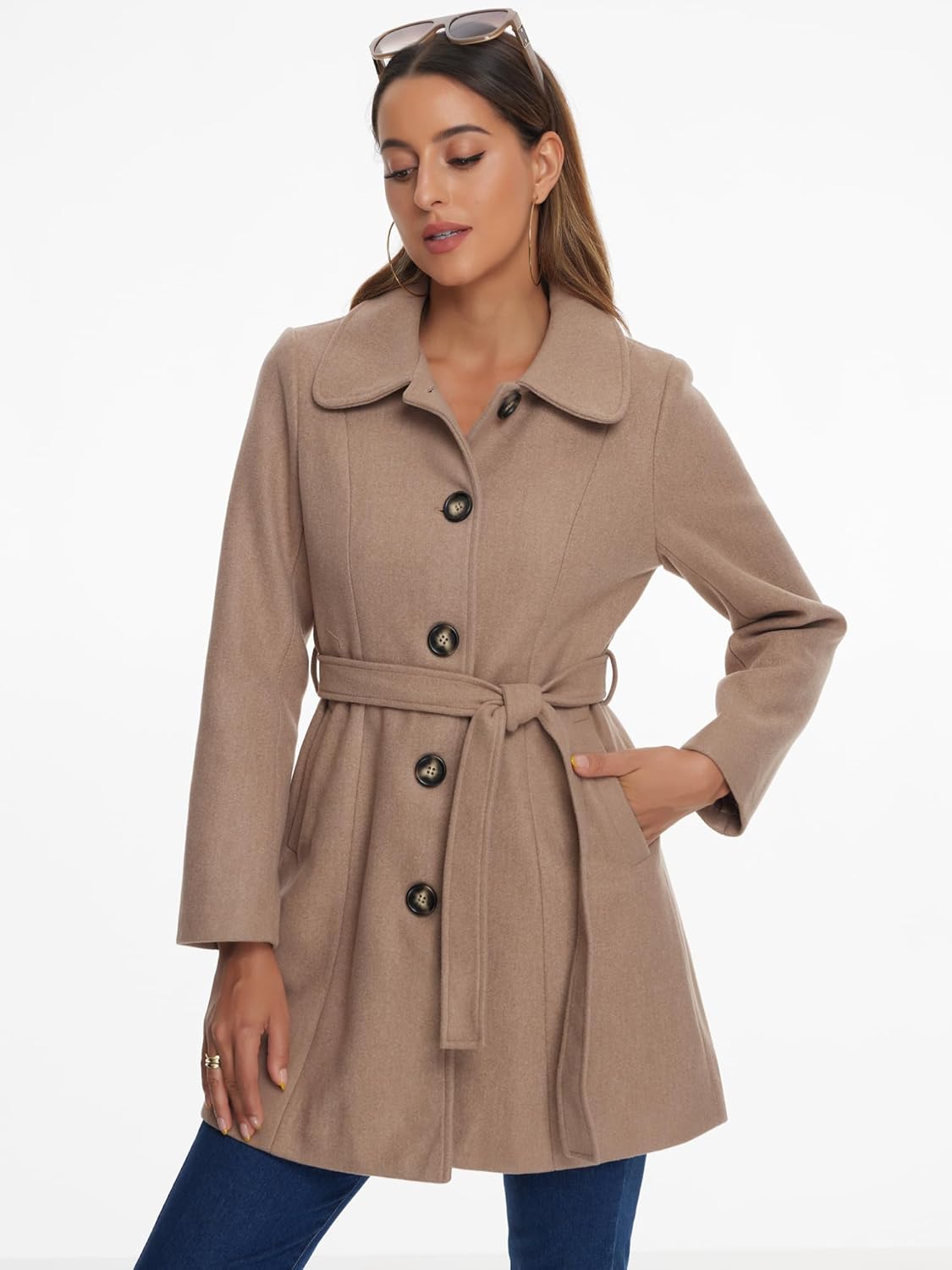 Allegra K Women's Winter Elegant Lapel Collar Long Trench Coat - Image 2