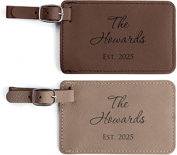 Lifetime Creations Personalized Wedding Luggage Tags Pair - Vegan Leather Wedding Bag Tags Newlyweds (Light Brown & Dark Brown)