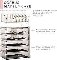 Vista 2 de Sorbus Acrylic Makeup Organizer Set, 7-Drawer Vanity & Countertop Cosmetic Storage with Small & Wide Compartments, Black-Tint Makeup Storage for