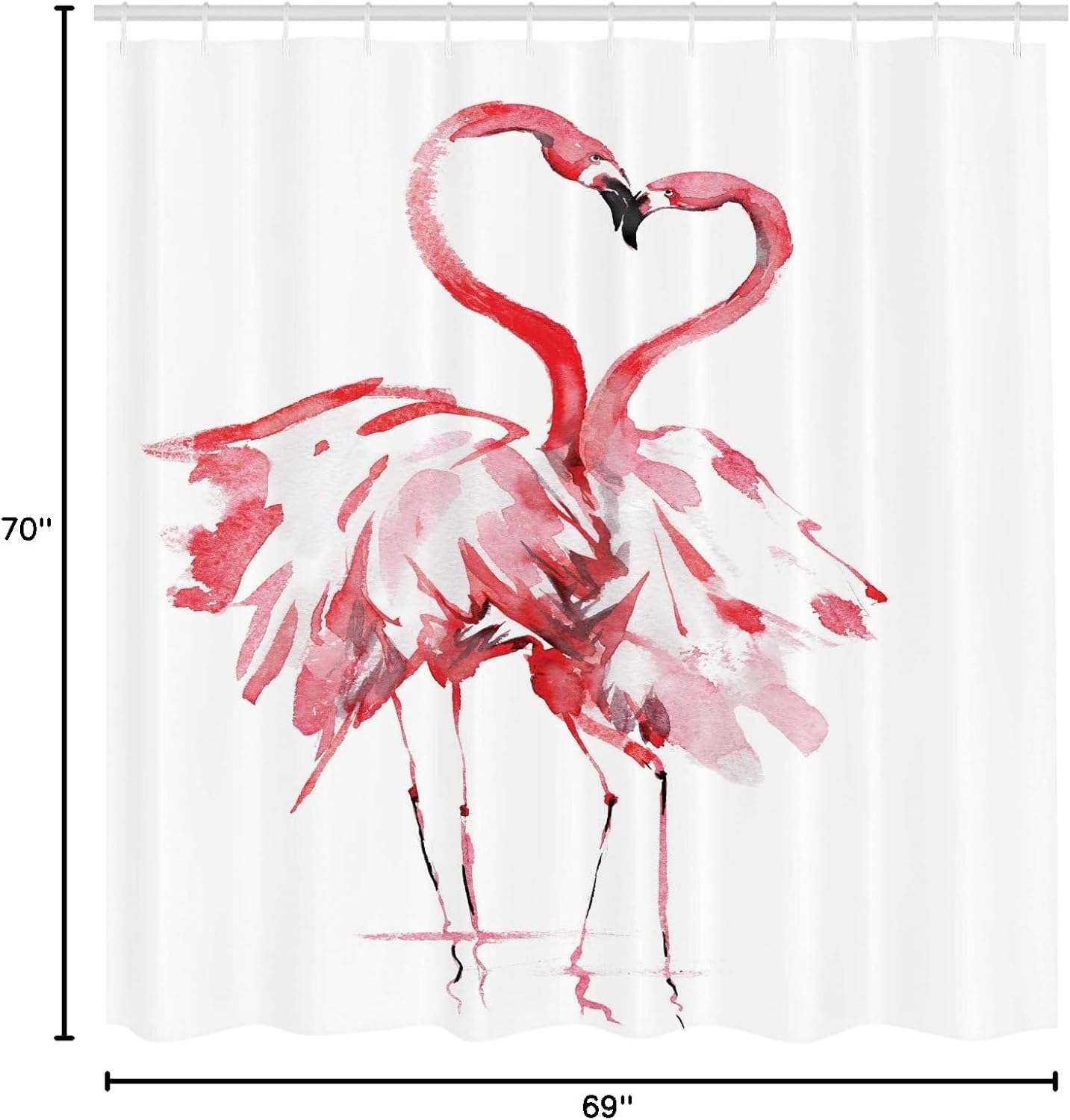 Ambesonne Flamingo Shower Curtain, Flamingo Couple Kissing Romance Passion Partners in Love Watercolor Effect, Cloth Fabric Bathroom Decor Set with Hooks, 69" W x 70" L, Dark Coral White