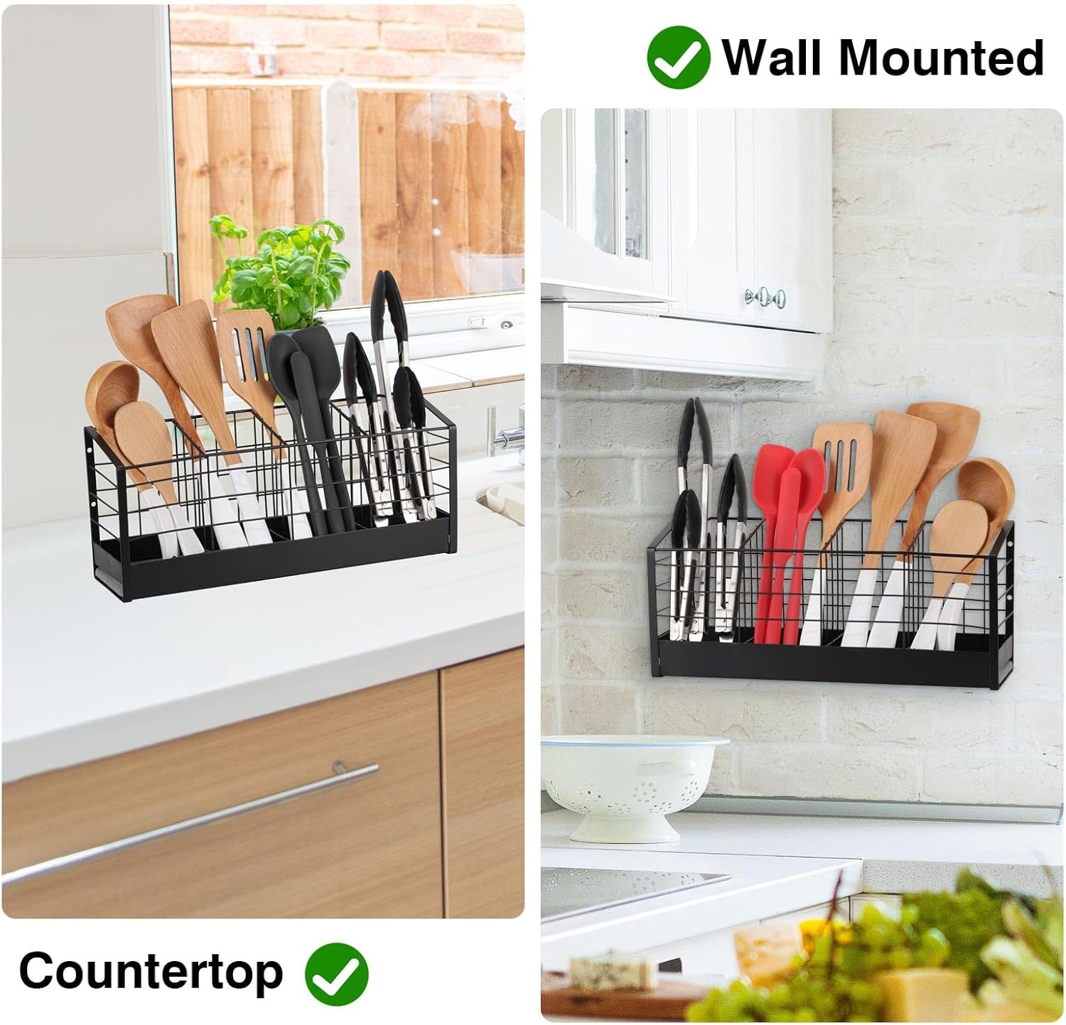 acDesign Kitchen Utensil Holder with 4 Compartments Wire Cooking Cooking Utensil Holder Organizer for Kitchen Countertop, Spatula, Tong, Spoon