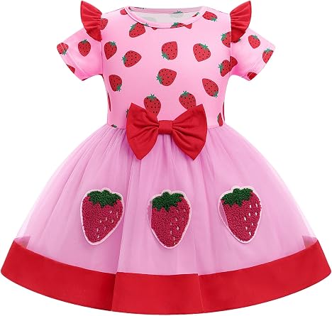 Baby Girl First Strawberry Cow Bee Day Birthday Dress Short Sleeve Farm Animal One Year Toddler Cake Smash Outfits