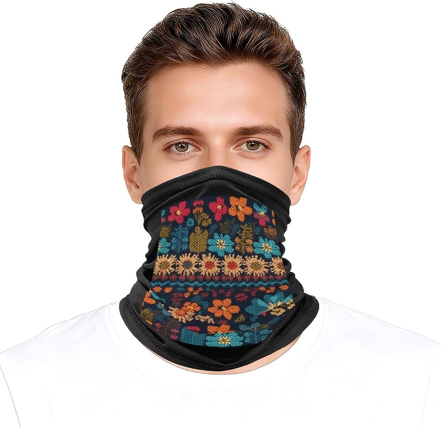 Colorful Knitted Pattern Neck Gaiter Face Mask UV Protection for Men Women, Breathable Quick Dry Face Cover Bandana Outdoor Sports Balaclava Wind-Proof for Hiking Skiing Motorcycle Cycling