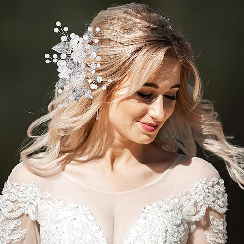 Miniatura 6 de 6 horquillas para el pelo de boda, con hojas para el cabello, con diamantes de imitación, accesorios de boda para novias, damas de honor, mujeres y