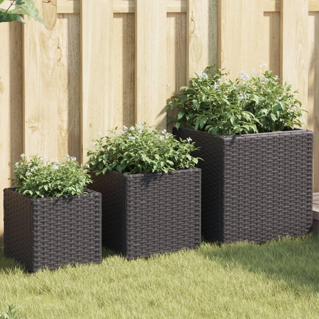 Rantry Pflanzgefäße für den Garten, 3 Stück, schwarz, aus Polyrattan, Pflanzgefäß für den Außenbereich, Gitter-Pflanzgefäß für den Garten