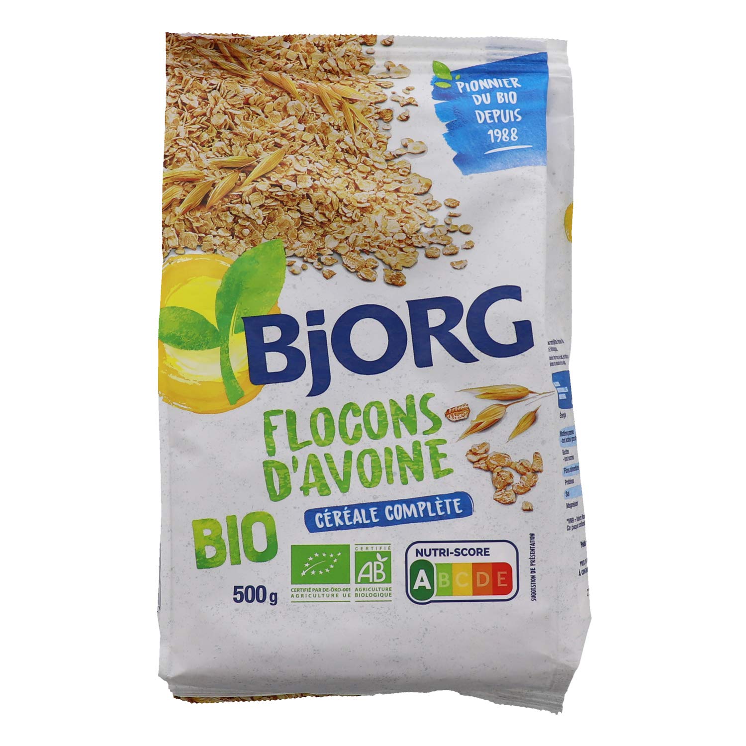 Bjorg Flocons d'Avoine complète Bio - Riche en fibres et magnésium - Lot de 5 paquets de 500 g