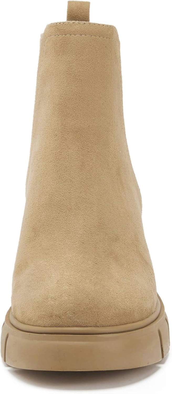 REDTOP レディース チェルシーブーツ 伸縮性 チャンキーブロックヒール プラットフォーム ラグソール アンクルブーツ, ベージ