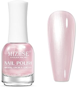 MIZHSE Pink Nail Polish 15ml,Large Volume Quick Dry Pearl Nail Polish | Air Fast Drying Pearlescent Light Pink Nail Lacquer Non Gel Oil-based Nail Art Manicure Salon Home DIY Gifts