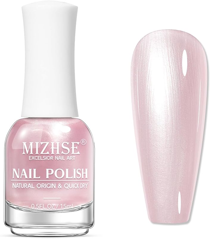 Pearlescent Pink Nail Polish, Quick Dry Pearl Nail Polish High Shine | Air Fast Drying 15 ml Pale Pink Nail Lacquer Non Gel Oil-based Nail Art Manicure Home DIY
