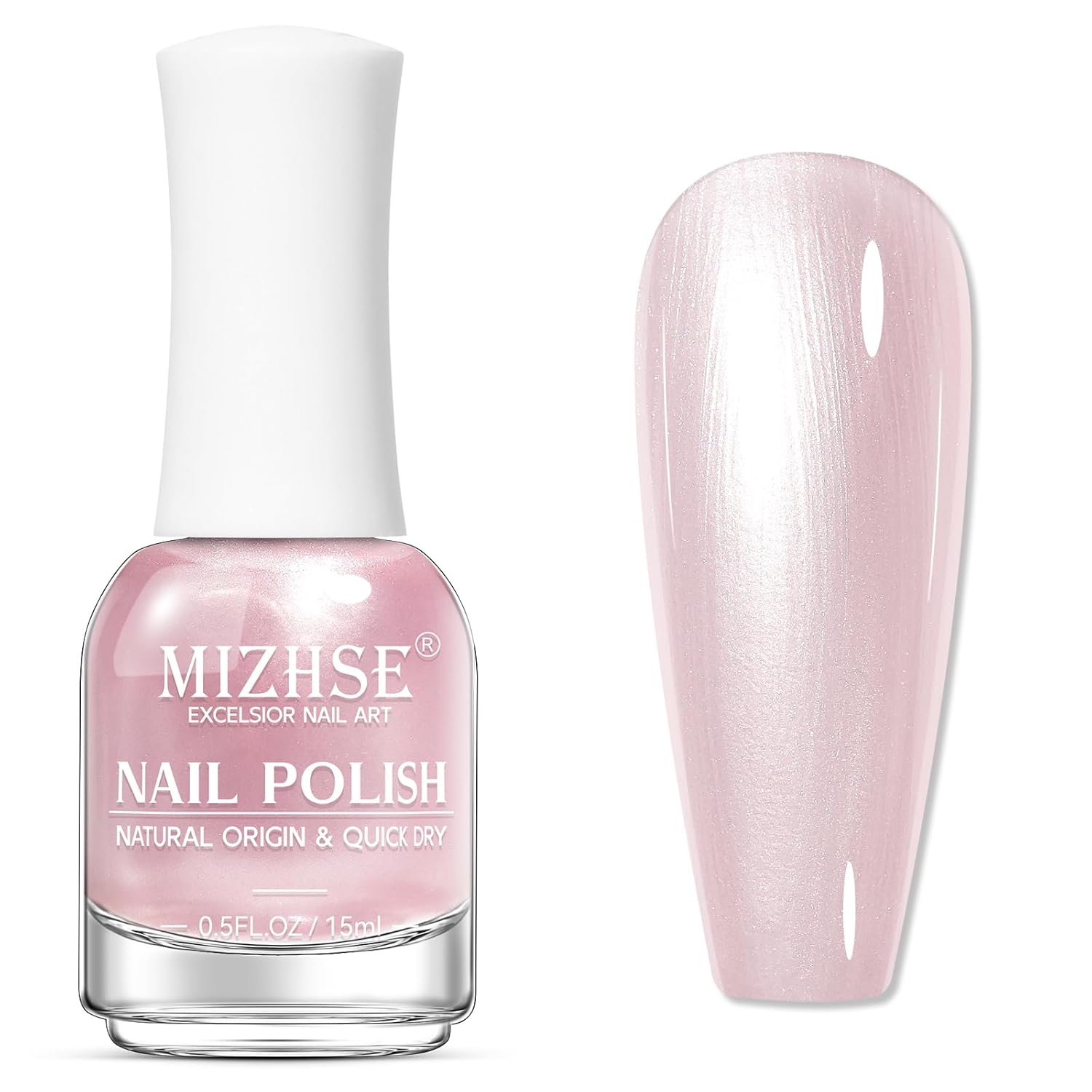 MIZHSE Pearlescent Pink Nail Polish Quick Dry Pearl Nail Polish Air Fast Drying 15ml Nail Lacquer Non Gel