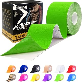 SOON GO Kinesiology Tape Pro 1/2 /5 Rolls, 2 Inch High Elasticity Sports Tape Therapeutic Pain Relief–Physio Tape for Muscle Recovery & Joint Support, Waterproof & Hypoallergenic & Breathable–Green