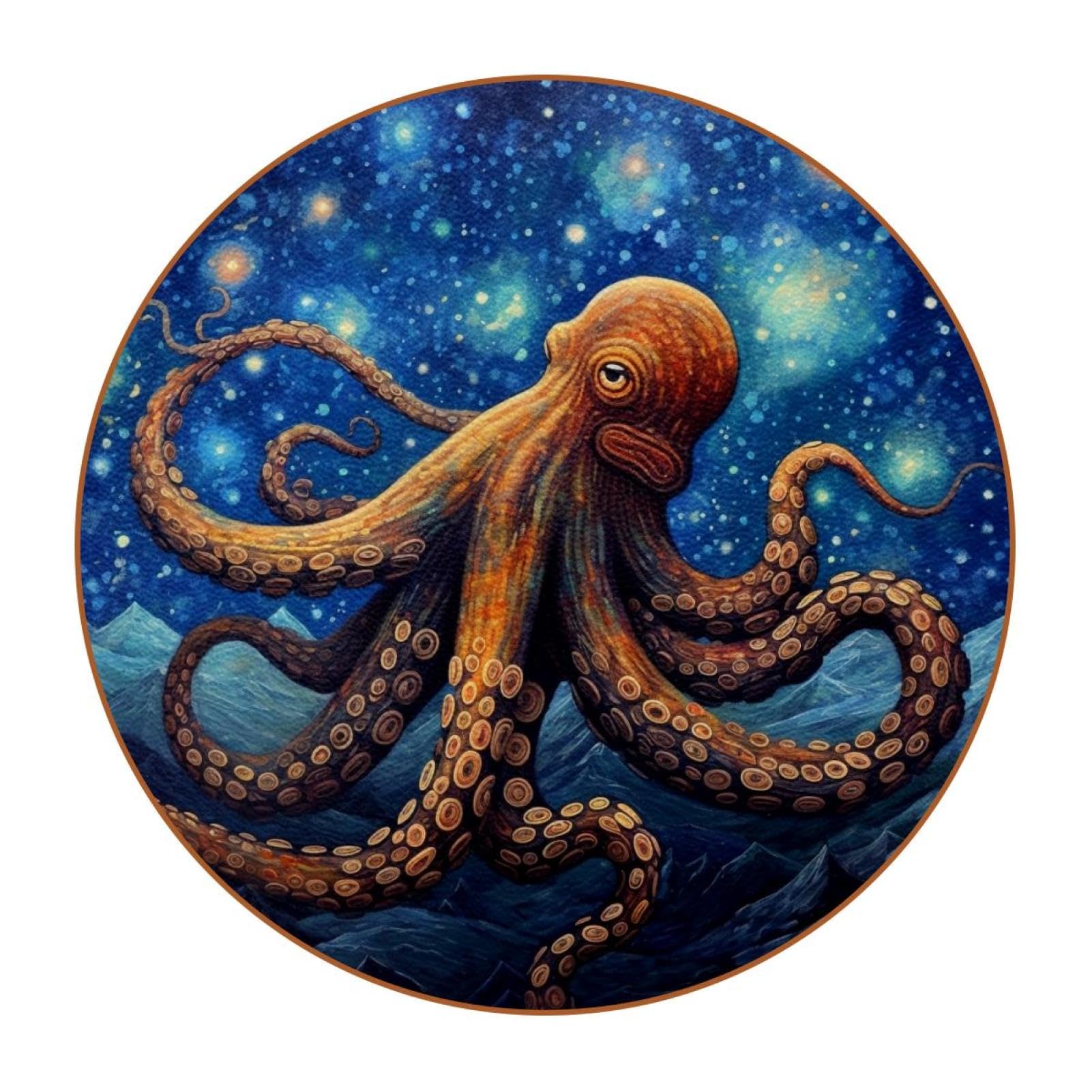 Cartoon-Galaxie-Oktopus-Untersetzer für Getränke, 6 Stück, Tisch-Schutzmatte für Weingläser, Tassen und Tassen, wiederverwendbar im Büro, Küche, Bar, 10,9 cm