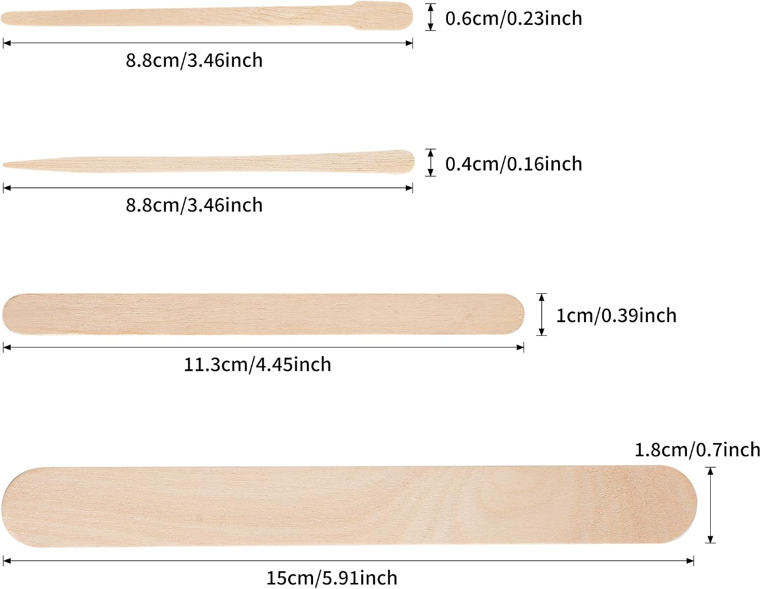 EWVVSS 4 Style 1000 Pcs Waxing Sticks Assorted Wax Applicator Sticks for Body Legs Face with Small Medium Large Sizes Wood Popsicle Sticks for Waxing Or Wood Craft Sticks