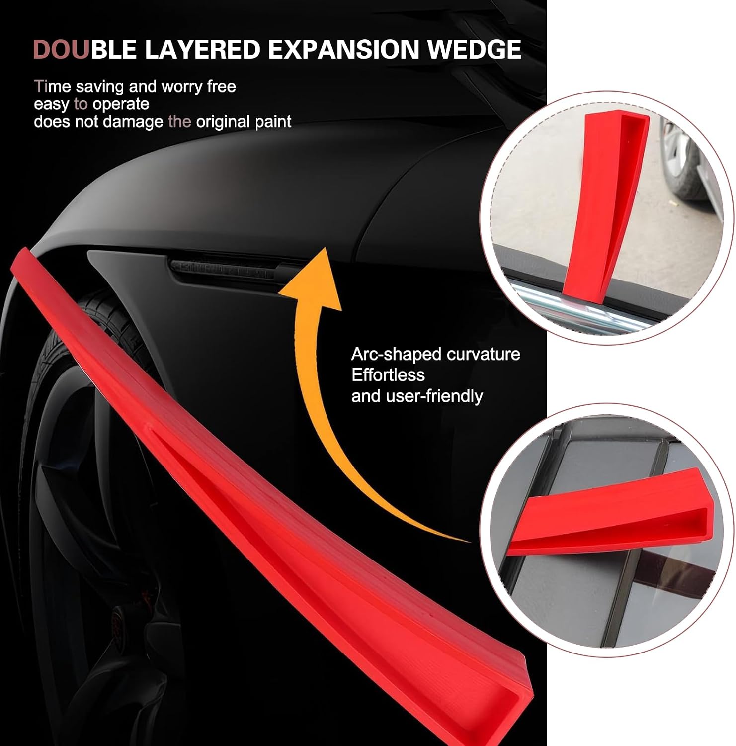 4PCS Window Curved Wedge Paintless Dent Repair Tools, Plastic Door Dent Wedge Tool, DIY Hand Window Curved Repair Accessories, Universal for Most Cars (Red)
