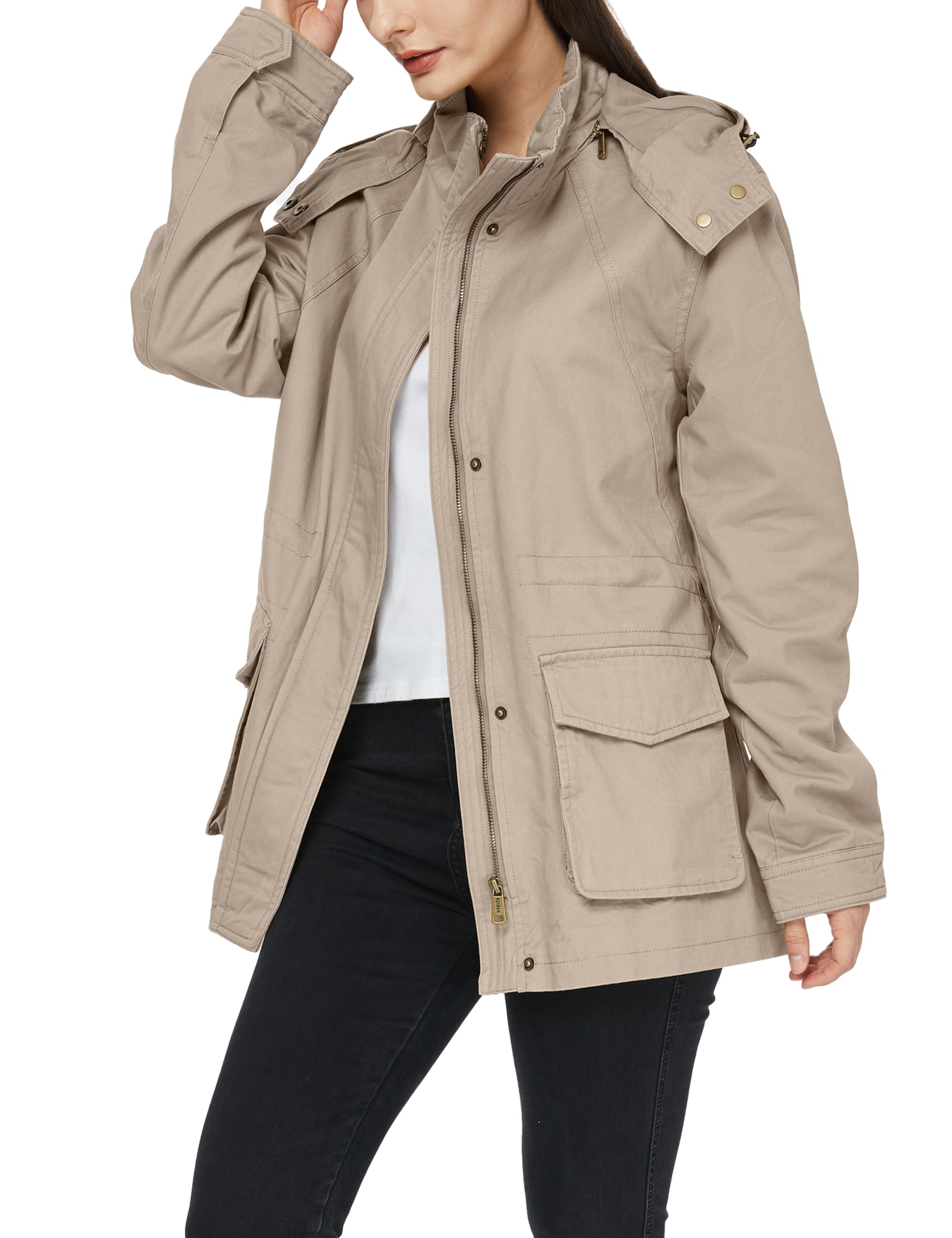 WenVen Giacca da Donna Cotone Militare Caldo Giubbotto Slim Fit Casual con Zip Antivento Cappotto Leggera Giacchetta Carga Classica Parka Montagna