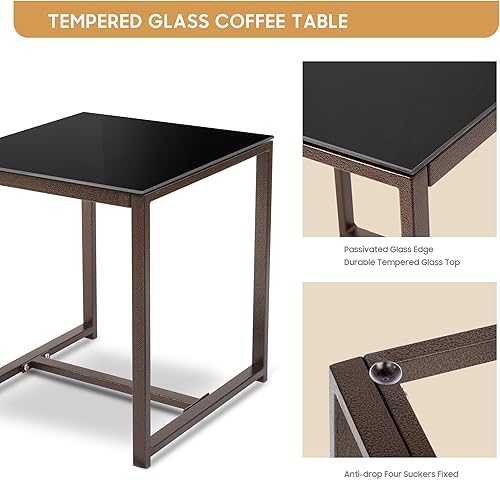 Miniatura 5 de YIYAN Juego de muebles de exterior de 3 piezas, sillas de mimbre y tetera, jardín, balcón, patio, con cojín lavable (gris)