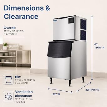 Foster Commercial Ice Maker Machine 350 lb/Day with 275 lb Bin - Model FIM-355 - Full Dice Cube Air Cooled Modular Industrial Ice Maker - Stainless Steel, 115V
