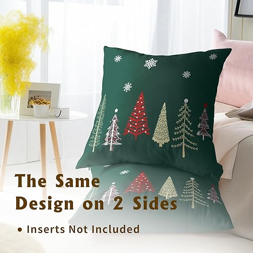 Miniatura 5 de Fundas de almohada decorativas de árboles de Navidad de 18 x 18 pulgadas, color verde bosque, juego de 2 fundas de almohada cuadradas de algodón con