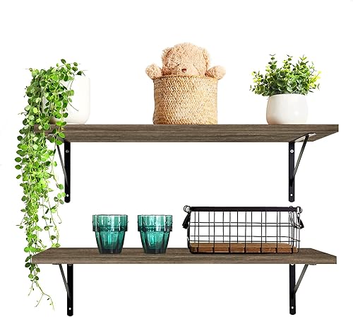 Kaboon Estantes flotantes de madera rústica de 10 pulgadas de profundidad x 27 pulgadas de ancho para pared, juego de 2, estantes flotantes de 10