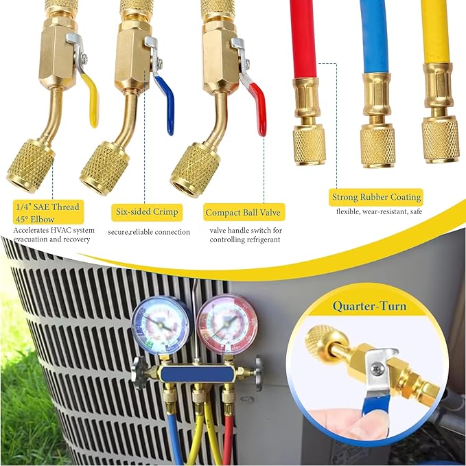 Juego de 3 Mangueras Refrigerante HVAC 72" con Válvulas de Bola miniatura 5