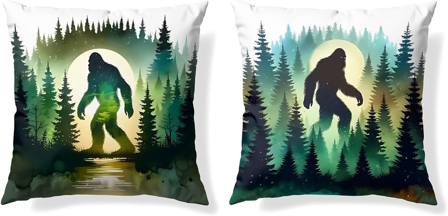Funny Bigfoot Sasquatch Forest Throw Pillow Covers 18x18 Set of 2,Camper Decor Pillowcase,Big Foot Sasquatch Gifts,Camping Camper Bigfoot Gifts for Women（91）