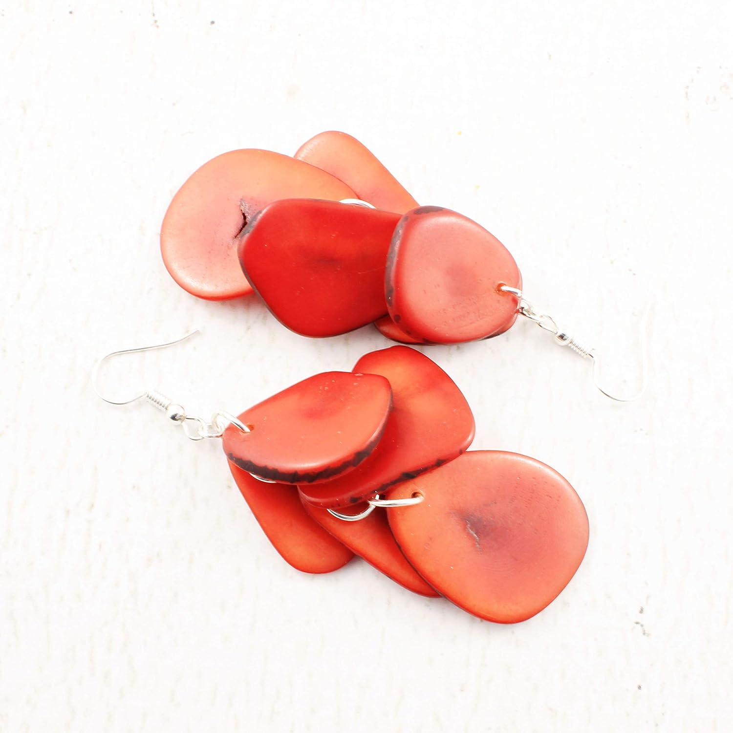 Dangle Earrings made of Eco Tagua Nut, Handmade Artisan Funky Jewelry for Women - Image 3