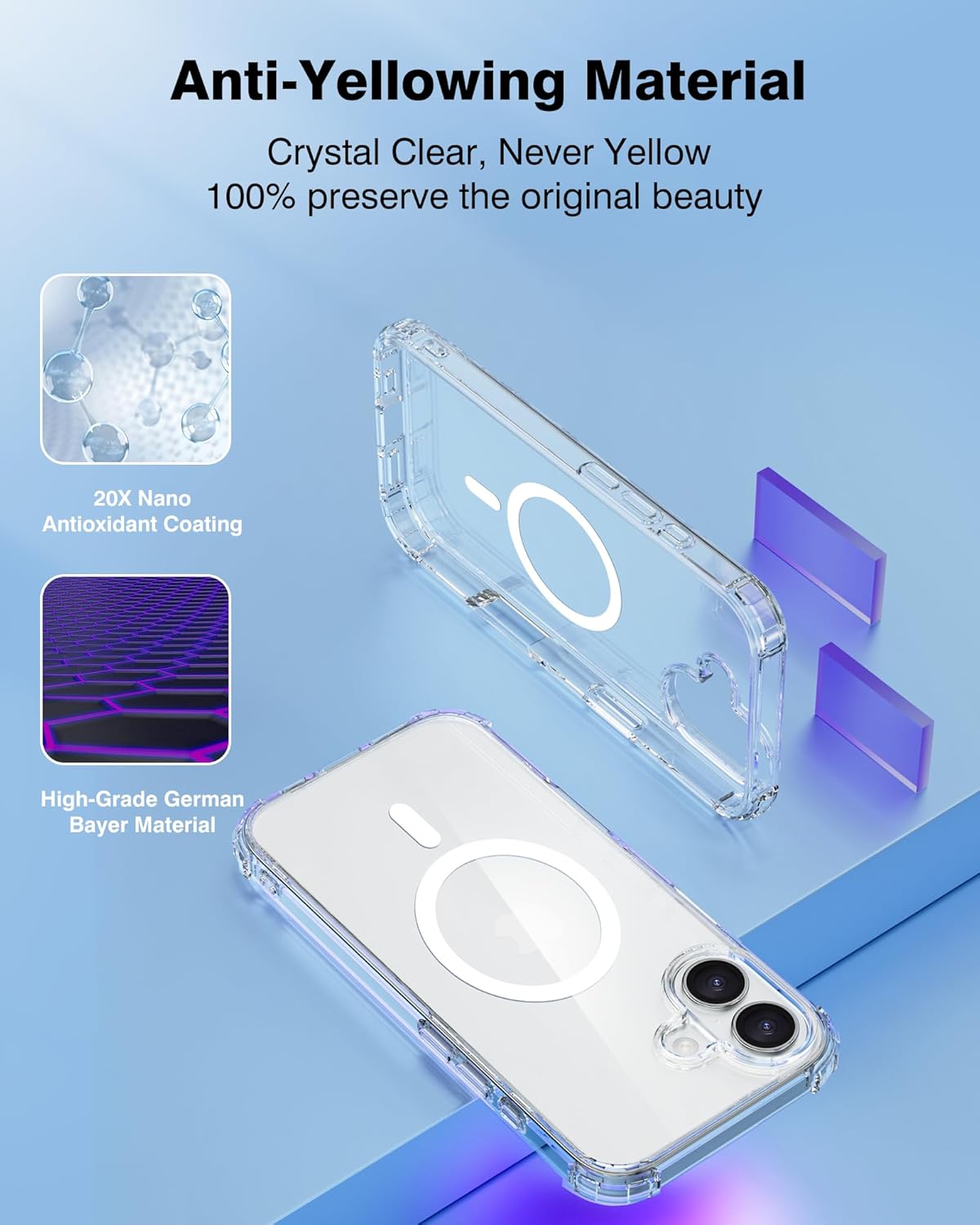 for iPhone 17 Case Slim Clear with Card Holder & Adjustable Stand, Holds 5 Cards Magnetic Wallet, Anti-Yellowing & MIL-Grade Drop Tested Phone Cover, Compatible with MagSafe, Purple