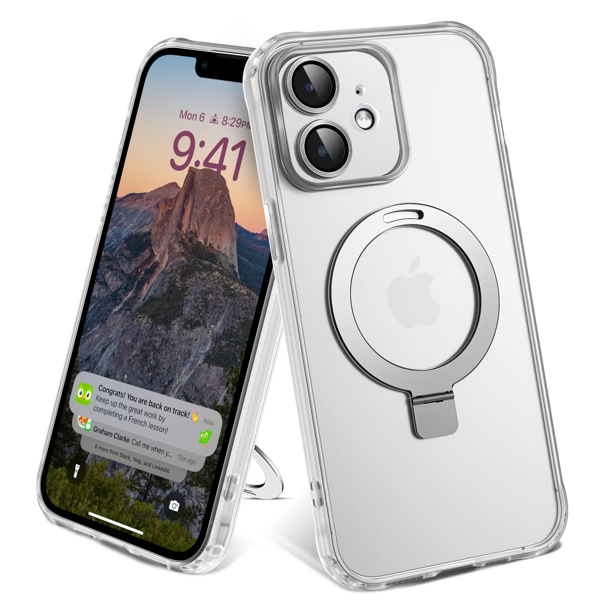 TIANLI Designed for iPhone 12 Case with Magnetic Invisible Stand Compatible with MagSafe Full Body Protection Anti-Slip Scratch Resistant Cover for iPhone 12 6.1 Inch,Matte Translucent