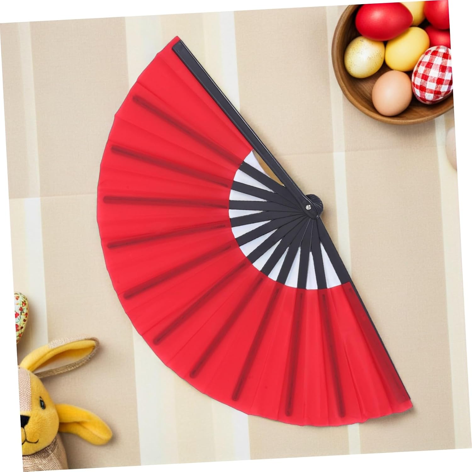 NUOBESTY 4pcs Red Foldable Hand Fans Chinese Folding Dance Fans with Reinforced Plastic Ribs for Line Dancing and Performance