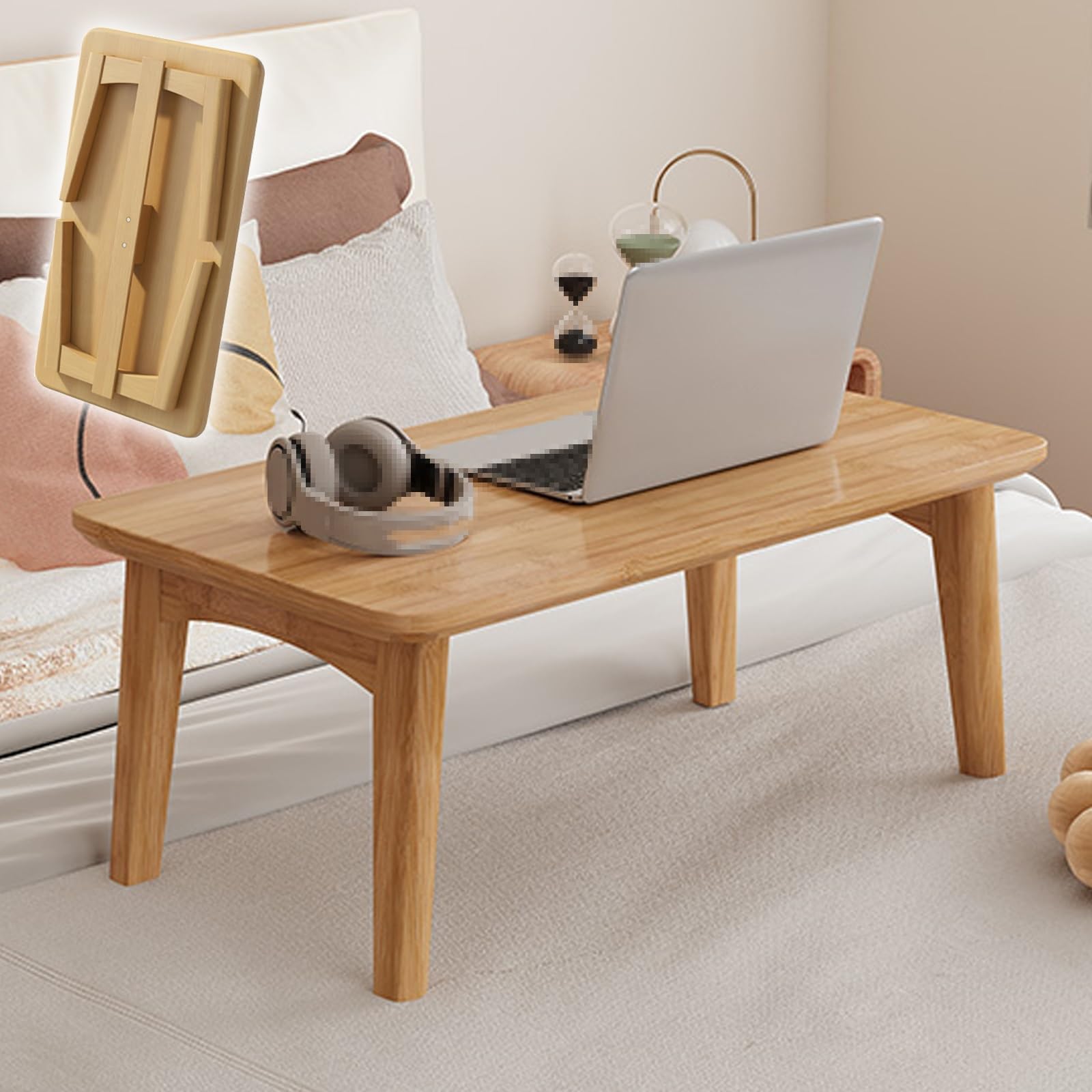 Table basse japonaise portable en bambou pour petit espace et meuble de salon pliable