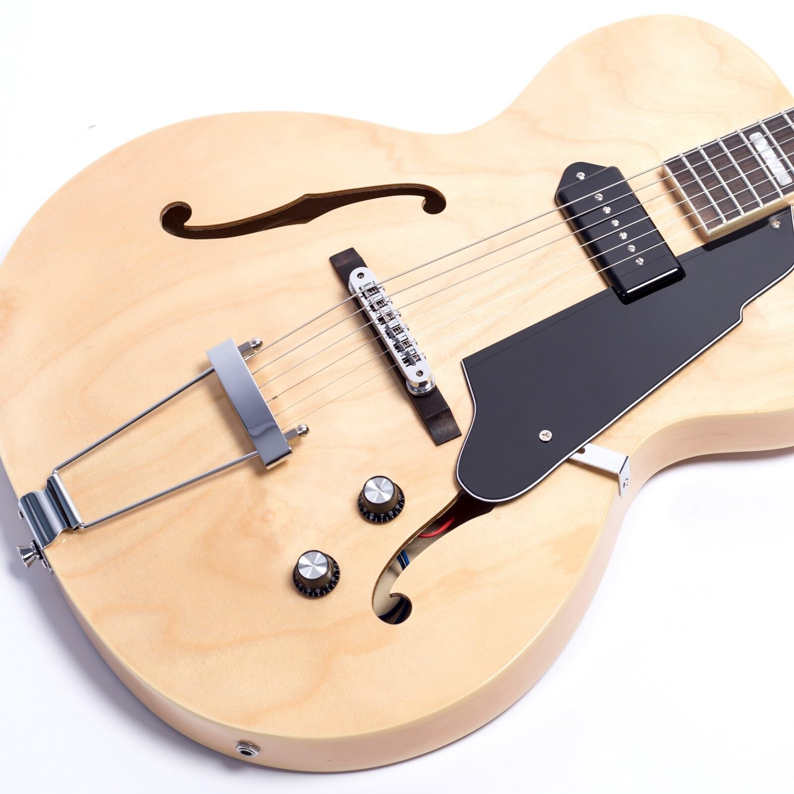 Gitara Elektryczna Gitara Elektryczna W Kolorze Naturalnego Drewna Korpus Hollow Body Osprzęt Chromowany