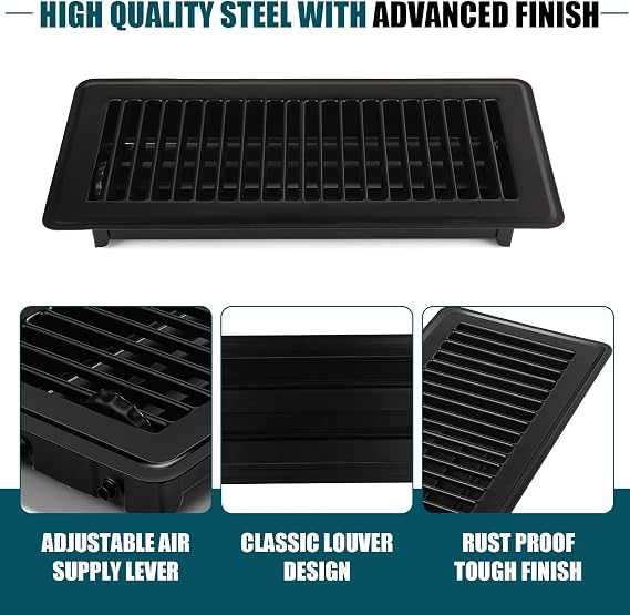 VOISEN Floor Register 4x10, 4 Pack Black Floor Register Vents | Heavy Duty Steel Walkable Floor Vents,Vent Covers for Home Floor