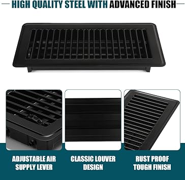 VOISEN Floor Register 4x10, 4 Pack Black Floor Register Vents | Heavy Duty Steel Walkable Floor Vents,Vent Covers for Home Floor