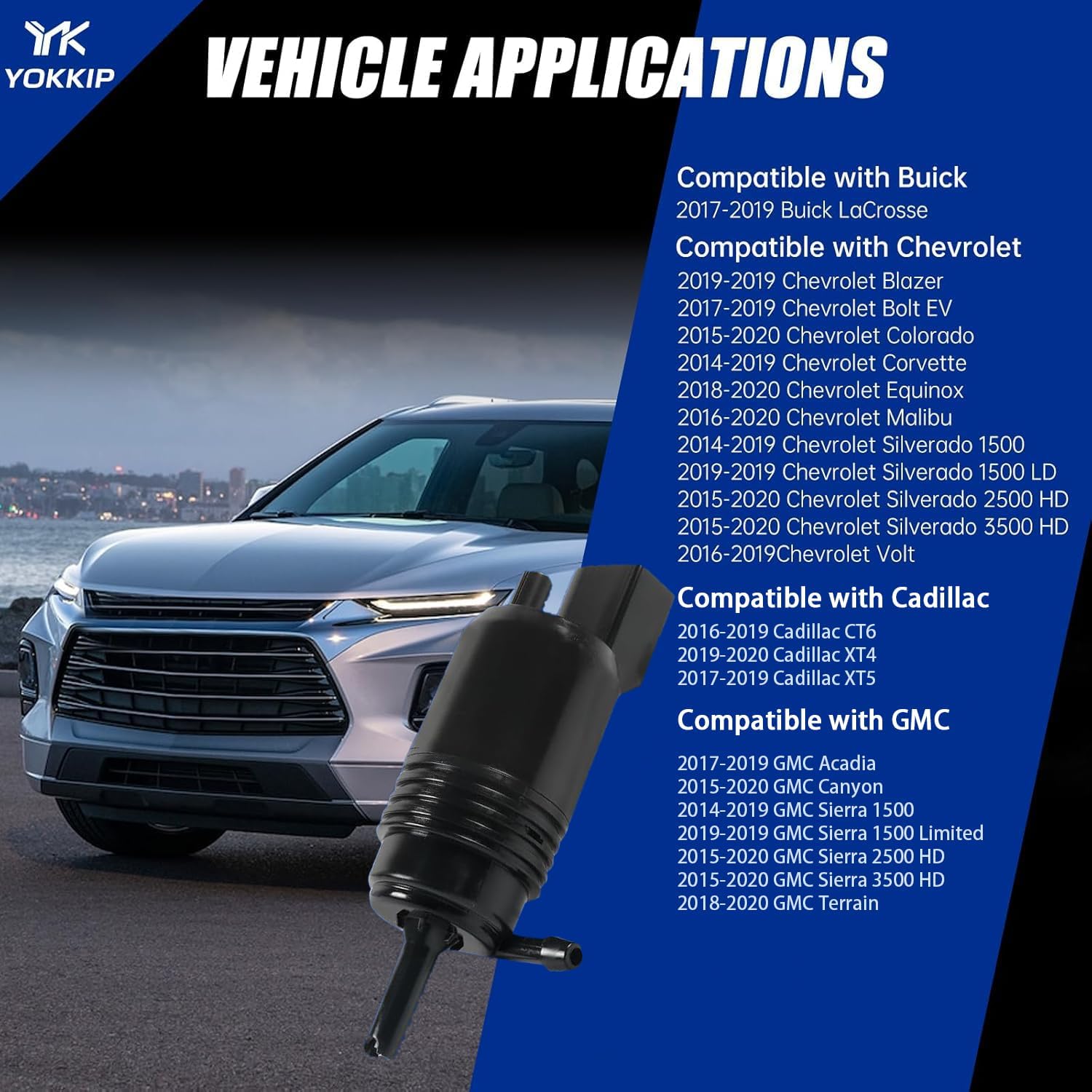 Windshield Washer Pump - Replacement for Chevy Silverado 1500, 2500, 3500, GMC Acadia, Sierra 1500, 2500, 3500, Cadillac CT6, XT4, XT5 Washer Fluid Pump Replaces OEM: 22999423, 84518407