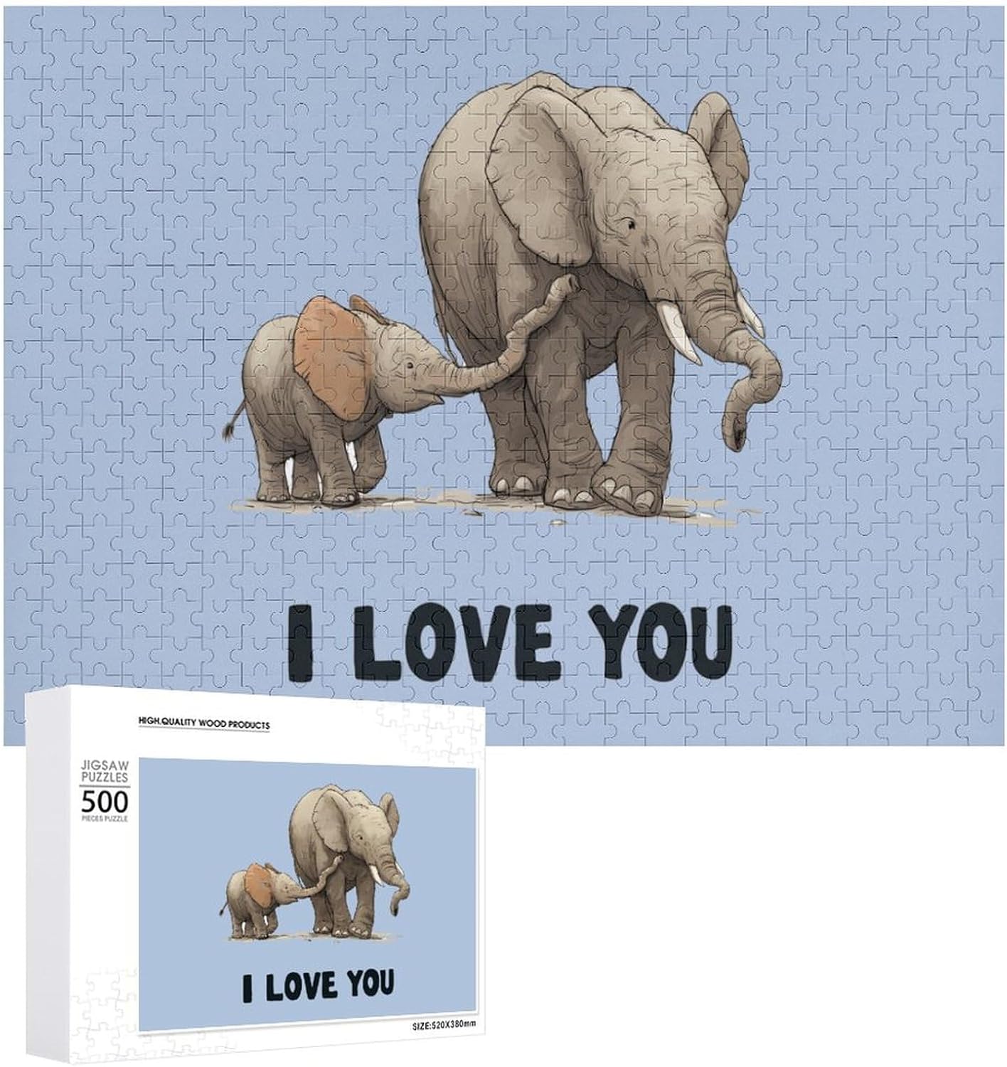 Elephant I Love You Puzzles for Adults 500 PCS Wooden Jigsaw Puzzle Wall Decor Christmas