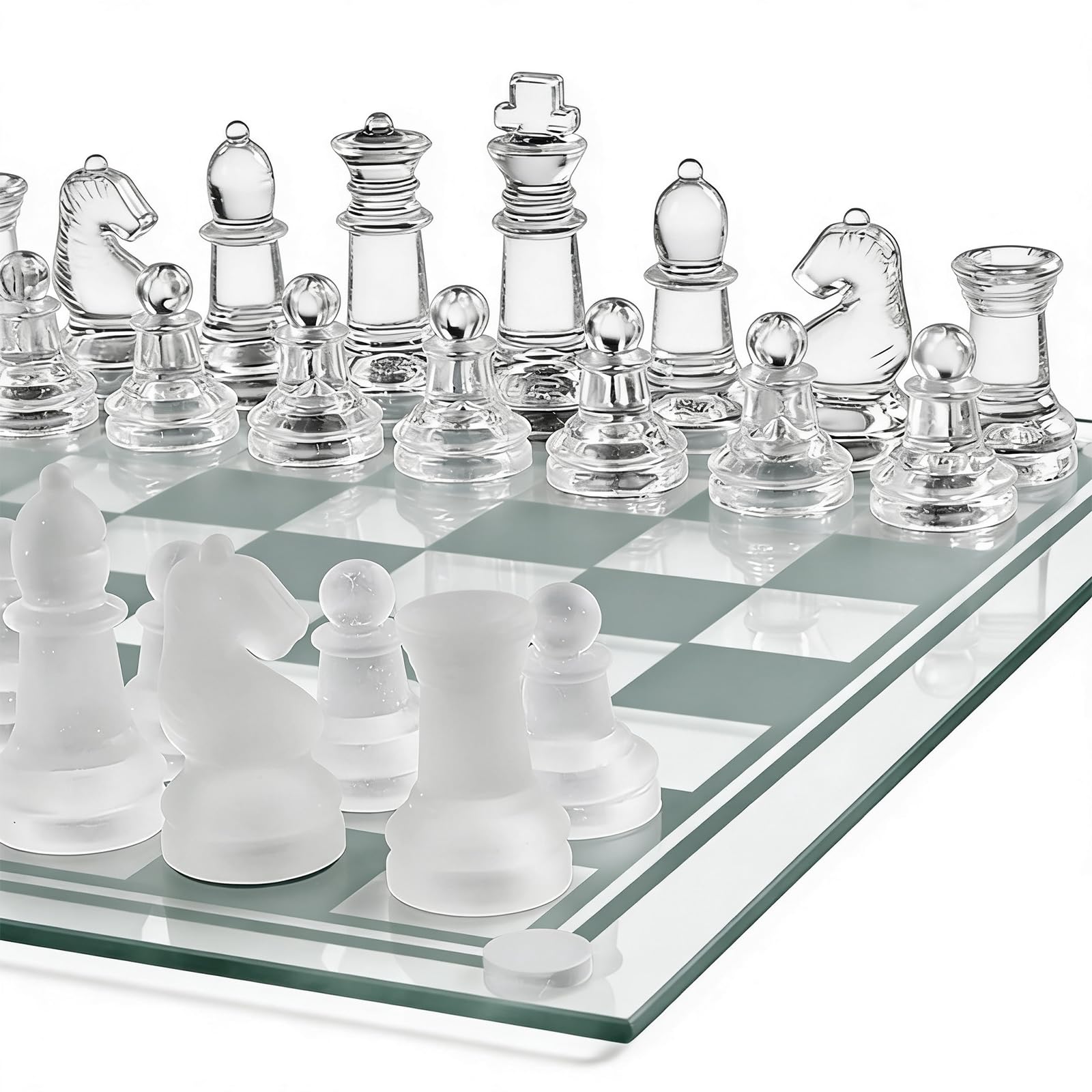 Gioco degli scacchi in vetro smerigliato, vetro cristallo, 25 × 25 cm, scacchi da viaggio portatili, gioco di scacchi di alta qualità per tutte le età, per gli amanti degli scacchi e la decorazione