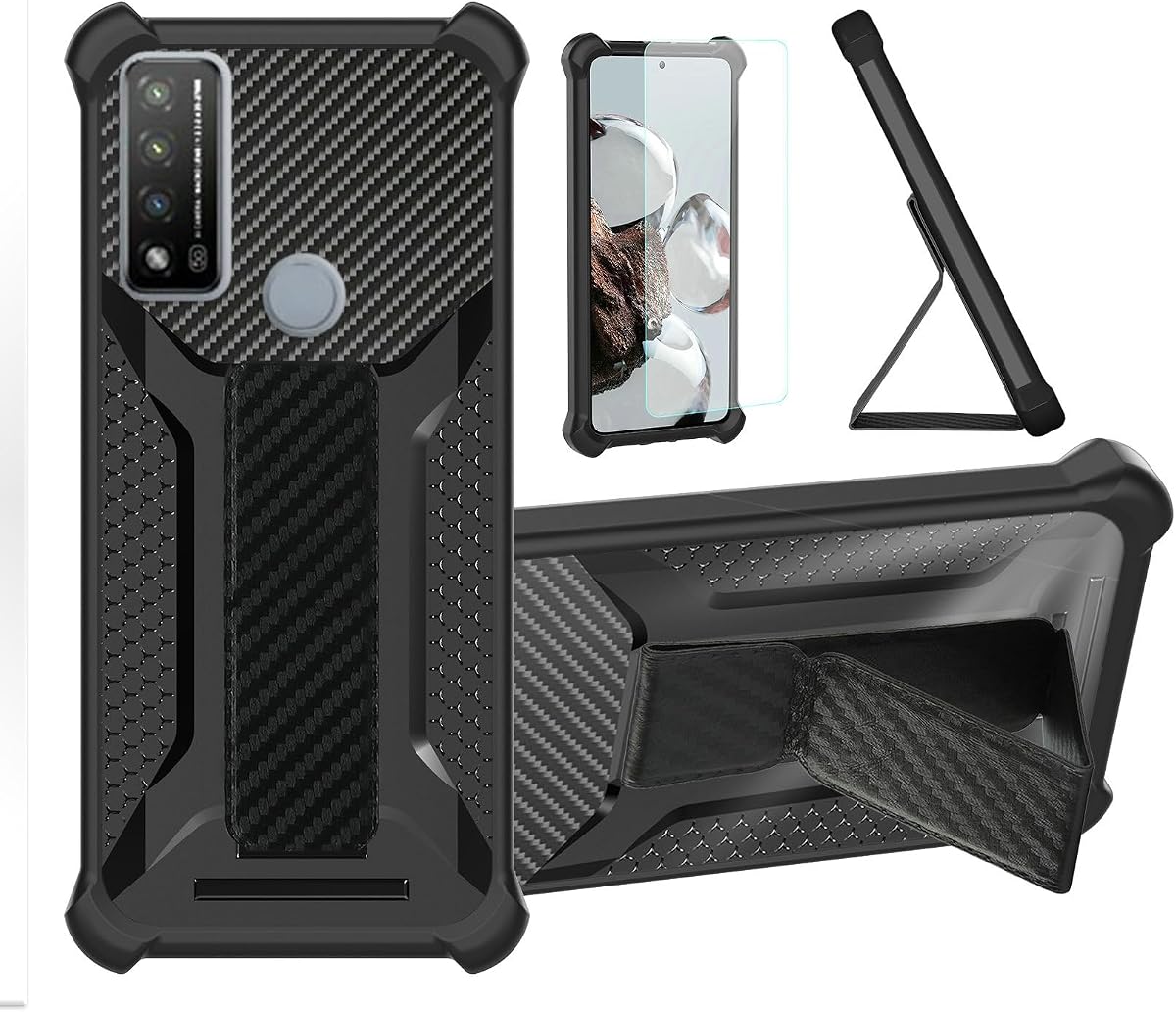 Aroepurt Case for TCL 4X 5G T601DL Phone Case Stand Cover [with Tempered Glass Screen Protector] Hybrid Case [Folding Support Magnetic] [Frosted Anti-Fingerprint] Black
