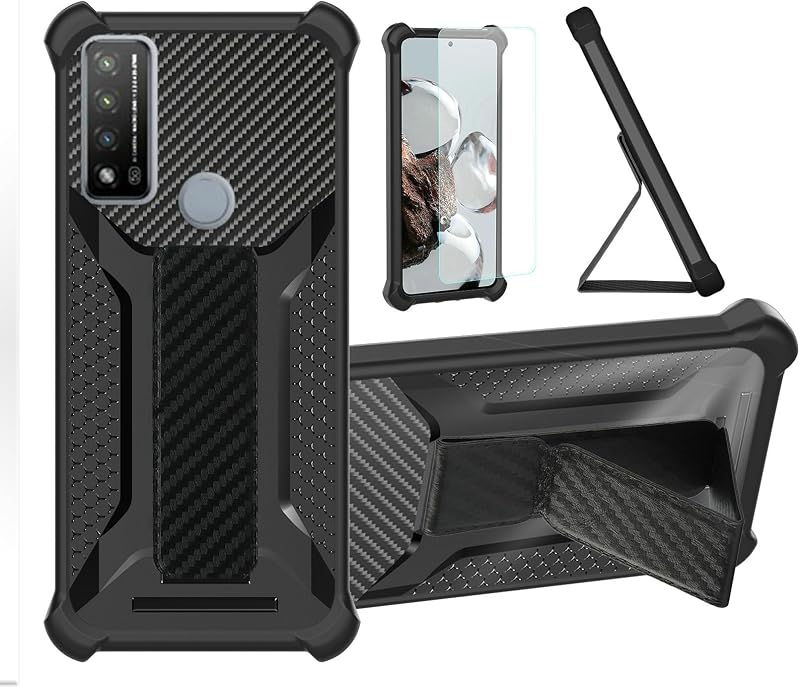 Aroepurt Case for TCL 4X 5G T601DL Phone Case Stand Cover [with Tempered Glass Screen Protector] Hybrid Case [Folding Support Magnetic] [Frosted Anti-Fingerprint] Black