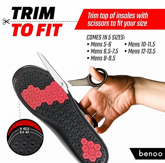 Height Increase Insoles for Men (+1 inch) Discreet Shoe Lifts, All Day Comfort, Shock-Absorbent Gel, Trim to Fit Inserts for Most Sneakers & Shoes, Lift Inserts for Men (Mens 9-10.5)