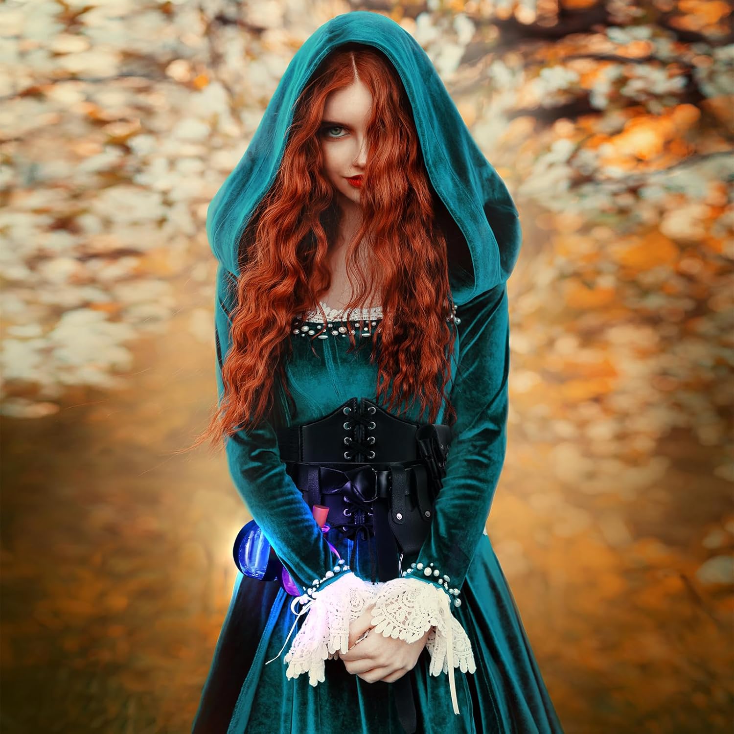 Ramede Halloween Renaissance Cosplay Costume Leather Ring Belt Witch Wizard Waist Corset Cork Potion Bottle Medieval Pouch - Image 3