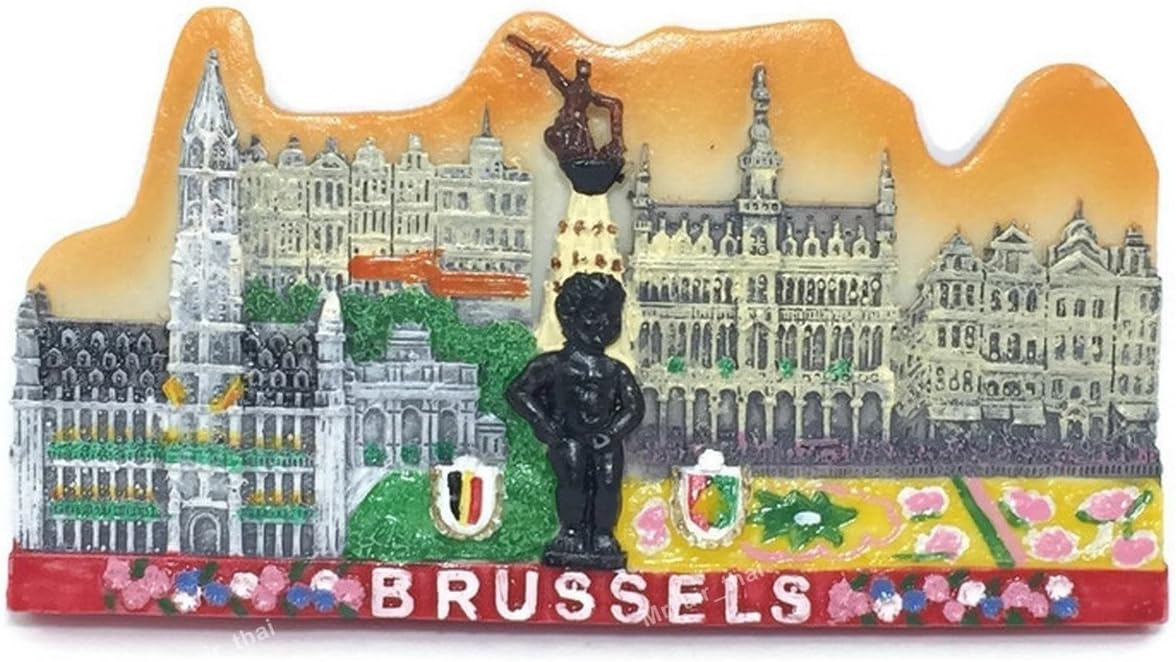 WitnyStore Tiny 3¾" Orange Landmarks of Brussels Belgium - Miniature Hand Made Resin 3D Europe Landmark Tourist Attractions Decorative Refrigerator Fridge Magnets Collectible Traveler Souvenirs Gifts