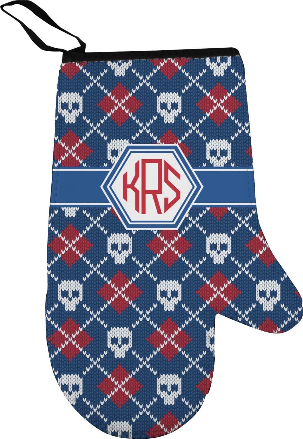 YouCustomizeIt Personalized Knitted Argyle & Skulls Right Oven Mitt & Pot Holder Set w/Monogram