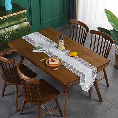 Miniatura 2 de Camino de mesa de encaje blanco de 12 pulgadas por 122 pulgadas de largo, elegante mantel con exquisita flor para decoración de mesa rústica bohemia