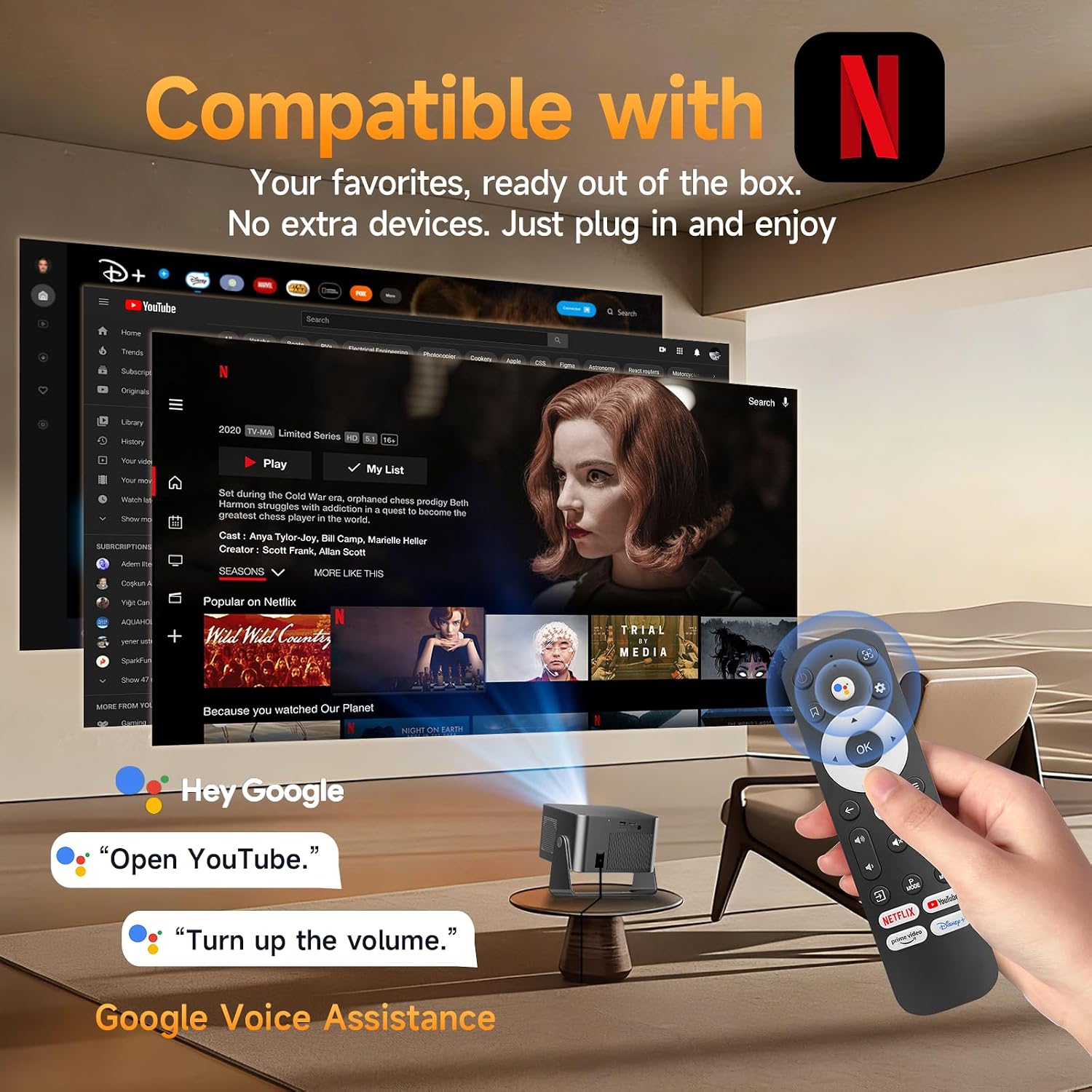 Smart Projector with Google TV, 4K Support Portable Mini Projector with Wifi and Bluetooth, Auto Focus & Obstacle Avoidance, TV Stick, 650 ANSI & Voice Control, HY350GT Home Theater Proyector Outdoor 4 71GD0ONAa8L. AC SL1500