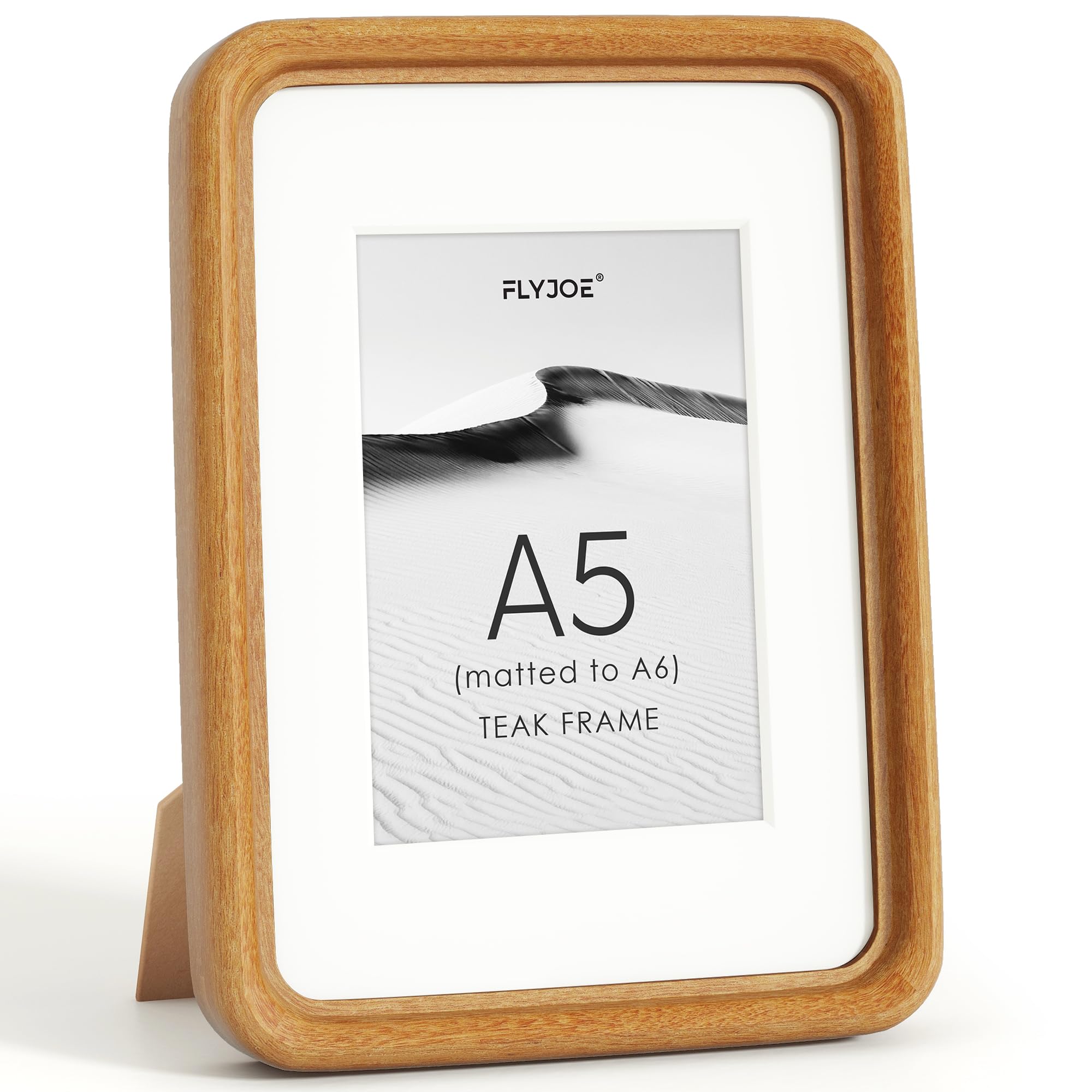 Solid Wood Picture Frame, Tempered Glass, Mat, Teak, A5, 1pcs