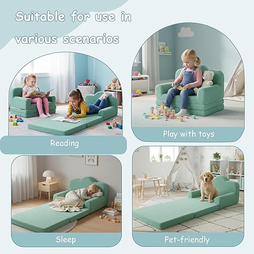 Miniatura 108 de Tiita Silla para niños, cómodo sofá plegable para niños, sofá ligero para niños con asa de transporte y bolsillos laterales, reposabrazos de espuma