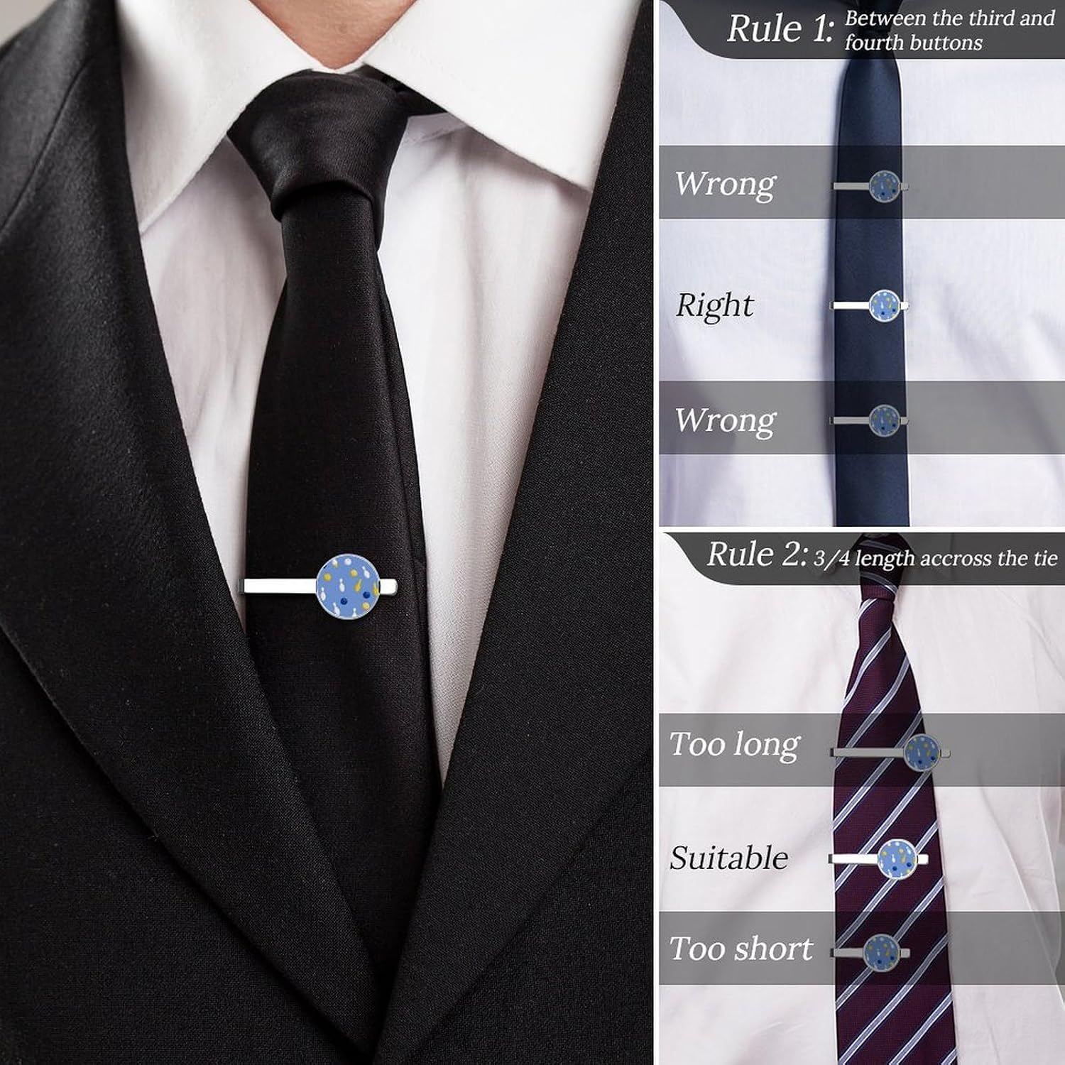 Bowling Pins Balls Funny Tie Clip for Men Necktie Metal Tie Bar Pinch Clasp for Wedding Anniversary Business
