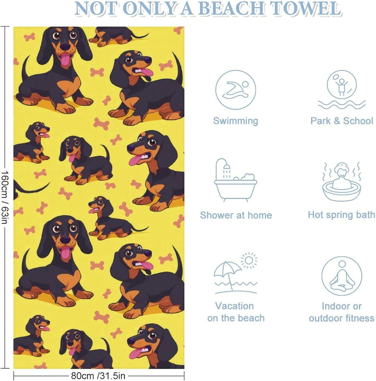 Dachshunds Dog Bath Towel Beach Towels Quick Dry Oversized Bath Blanket Highly Absorbent Towel for Women Men 160x80cm