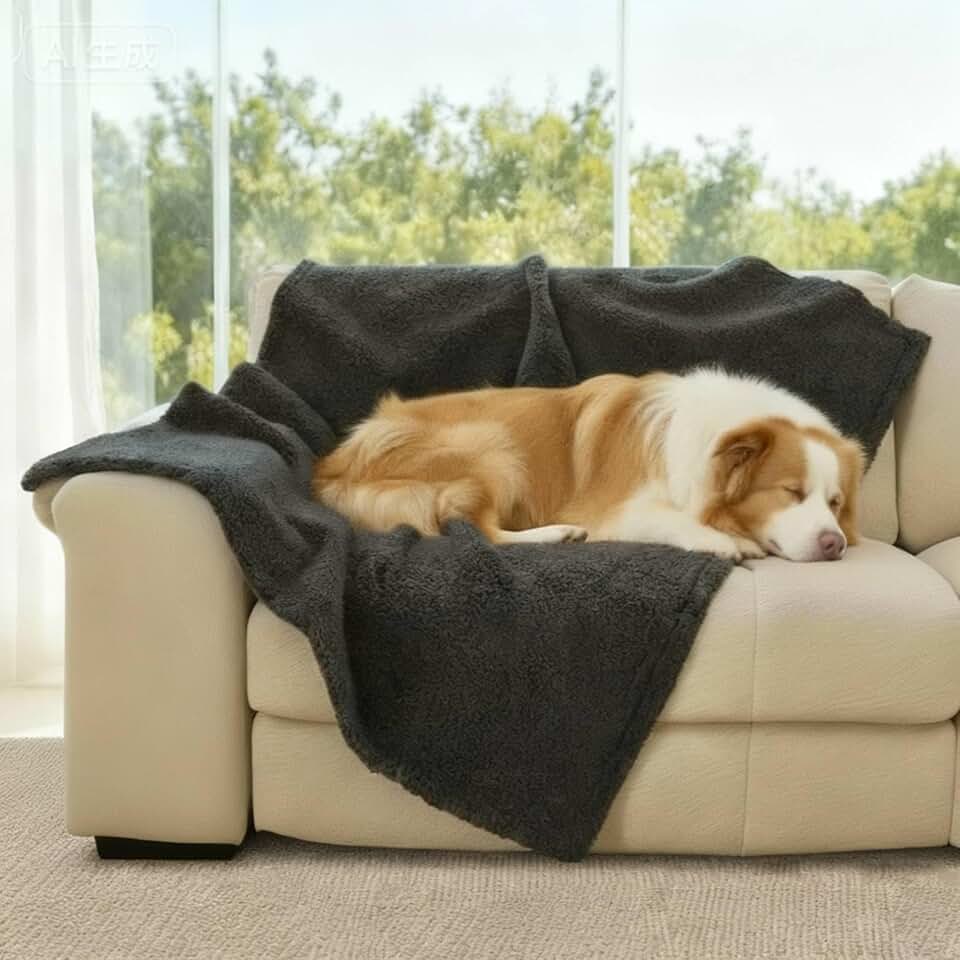 Dog Blanket for Sofa Bed Couch, Washable Reversible Fleece Furniture Protector Cover for Small Medium Large Dogs Cats, Gray, 57x40