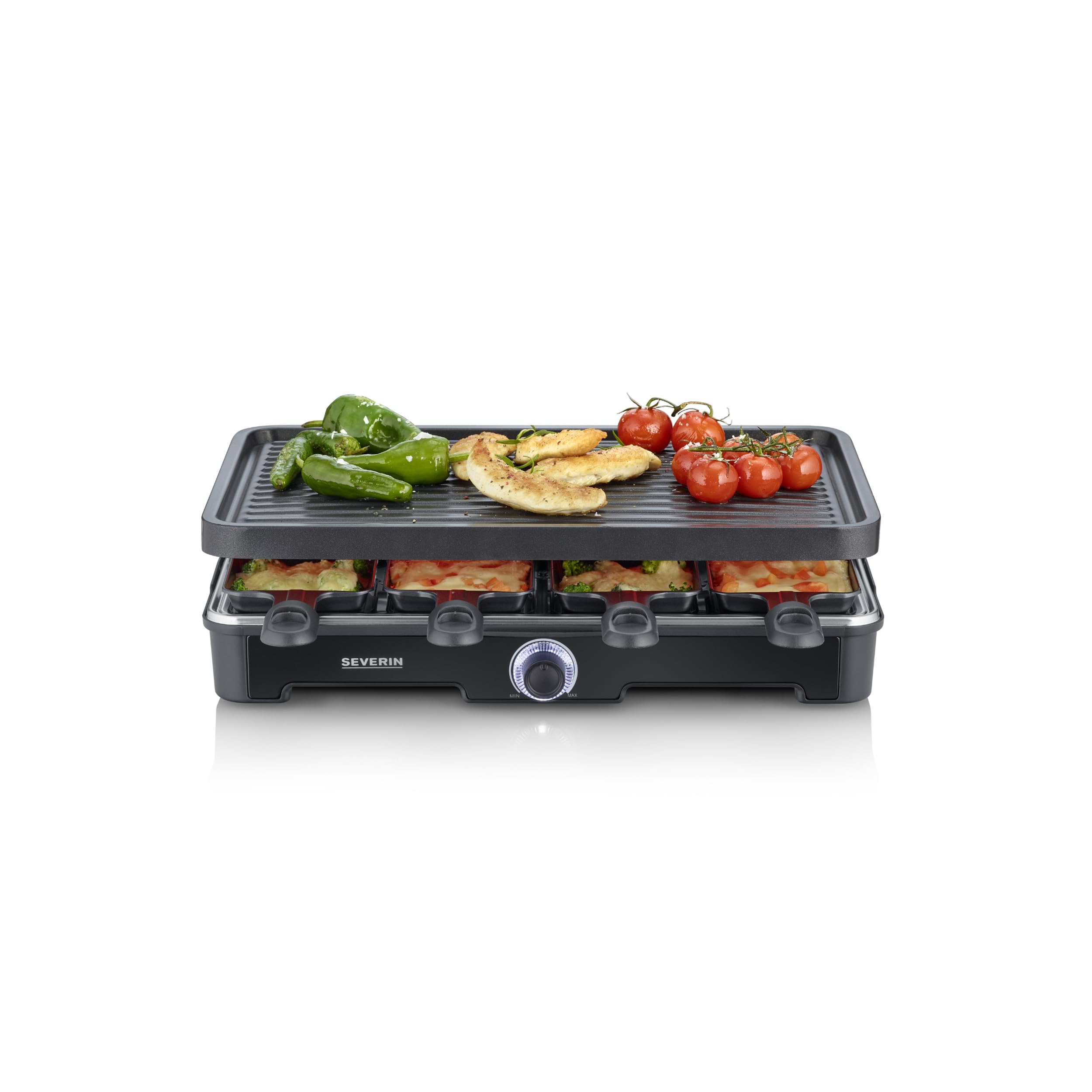 Severin Raclette-Grill 1400W Tischgriff mit Keramik- & Antihaftbeschichtung 8 Pfännchen RG 9670 schwarz